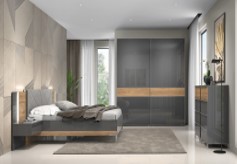 [KR180-ON + NS1/ON*2 + LN-6W] ONYX BED 180*200 + NIGHT STAND WITH LIGHT*2